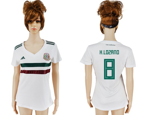 Women's Mexico #8 H.Lozano Away Soccer Country Jersey - Click Image to Close